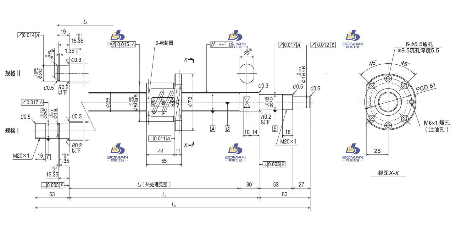 W2509SA-1P-C5Z5-轴端完成品滚珠丝杠